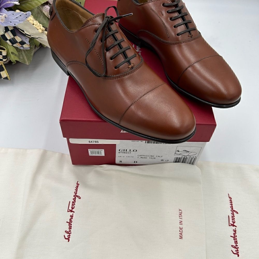 Men, Salvatore, Ferragamo, cap leather Oxford, size 8, made in Italy - Picture 3 of 12